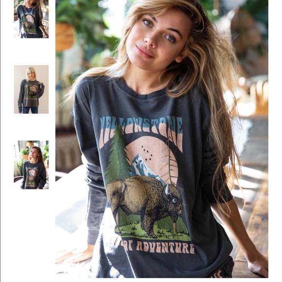 girl dangerous Tops - •Girl Dangerous• Yellowstone National Park {long sleeve} Tee in |Charcoal| sz M